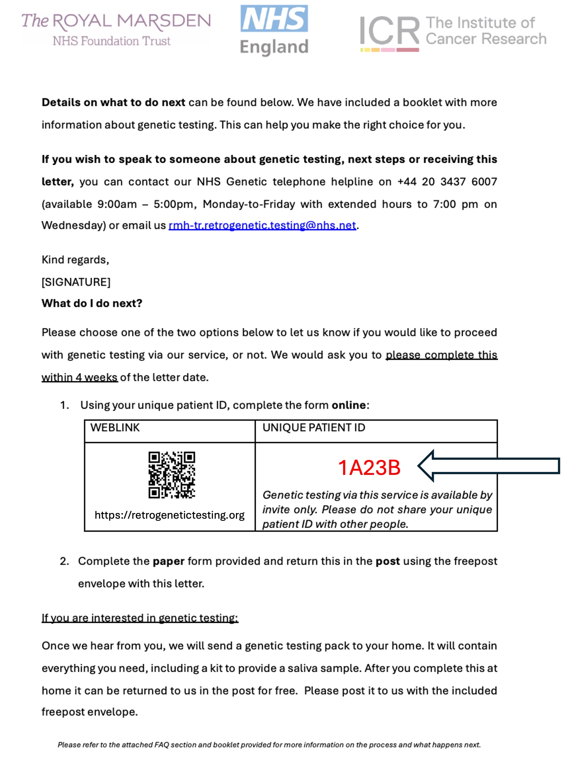 Image displaying the location of the UID in a box on the second page of the invitation letter.